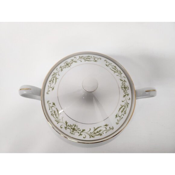 VTG Allegro Porcelain White Green Floral Vegetable Serving Dish Gold Trim Lidded - Picture 3 of 12